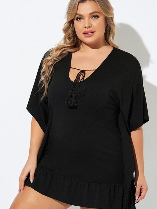 Meet.Curve Other - *SALE 2/$20* Black Ruffle Hem Tassel Tie Detail Swim Cover Up Tunic Size L NWT